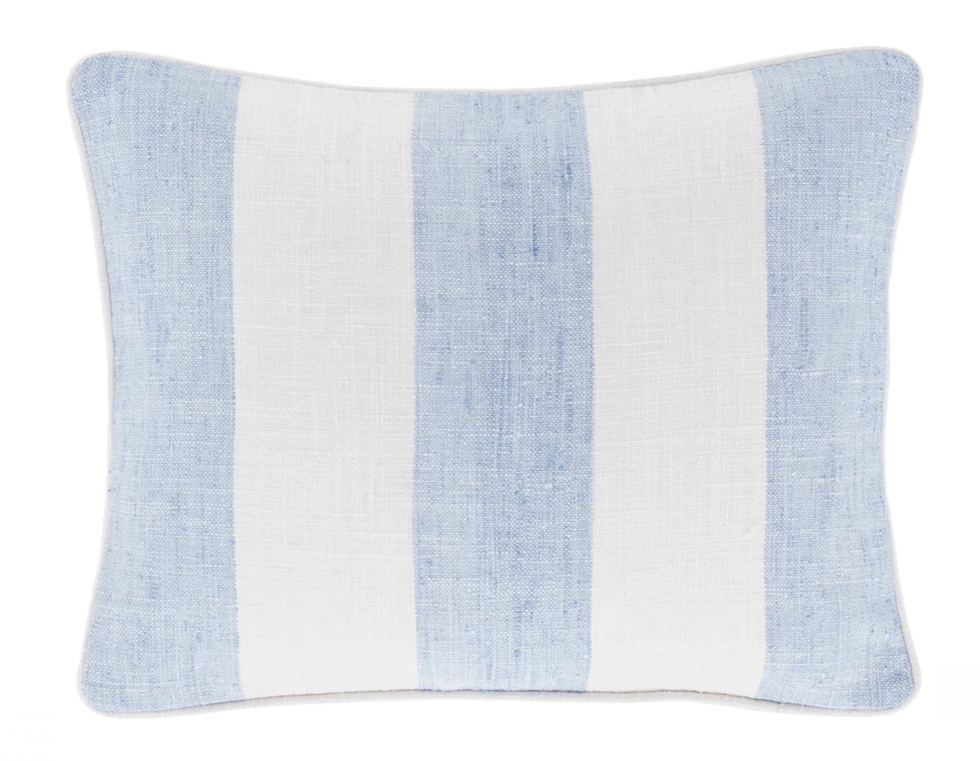 Awning Stripe Soft French Blue Indoor/Outdoor Lumbar Pillow 16