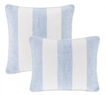 Load image into Gallery viewer, Awning Stripe Soft French Blue Indoor/Outdoor Lumbar Pillow 16&quot;
